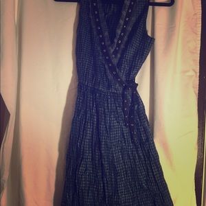 Black and blue checkered above the knee dress